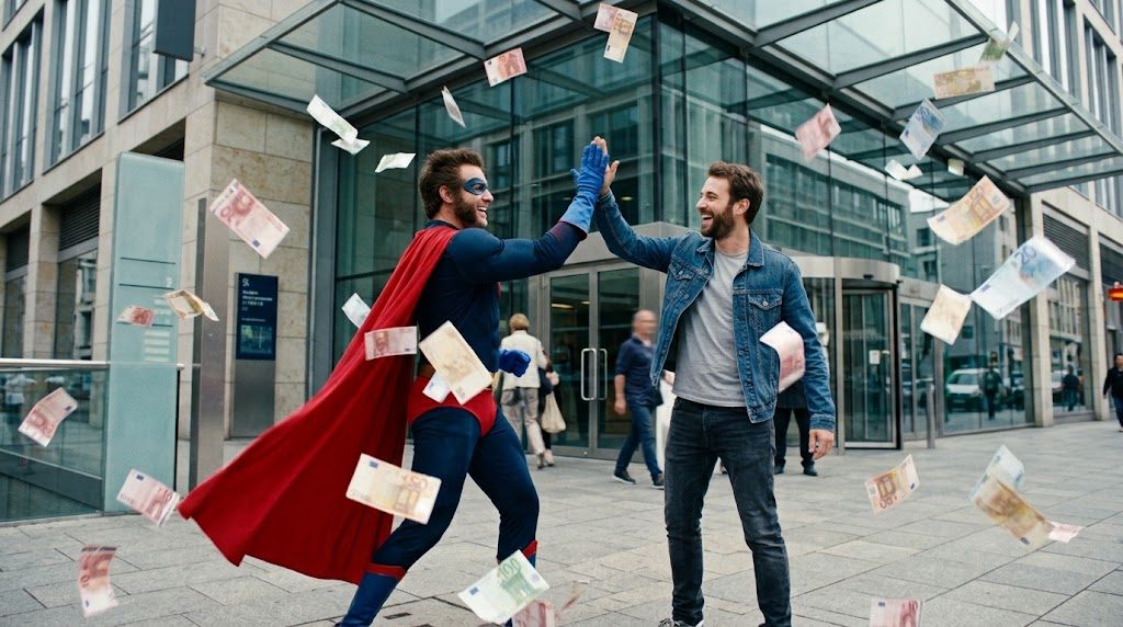 Superhéroe chocando la mano con un amigo, plan amigo de bancos 2026